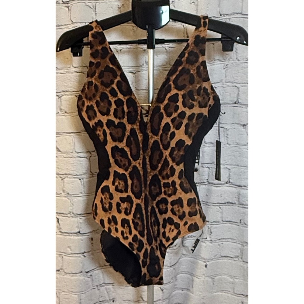 Leopard Print One-Piece Swimsuit - Brown/Black